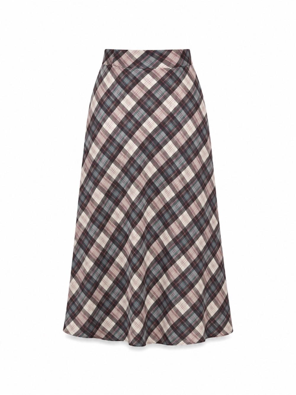 SHEIN Plaid A-Line Midi Skirt in Beige, Brown and Muted Blue